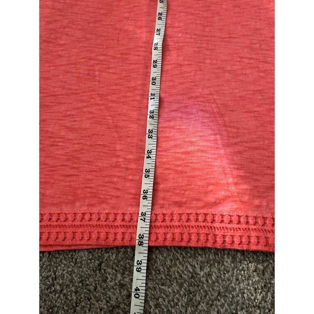 Chico's Coral V-Neck Shift Dress Slub Cotton Crochet Trim - Size 3 (Fits XL - Picture 6 of 9